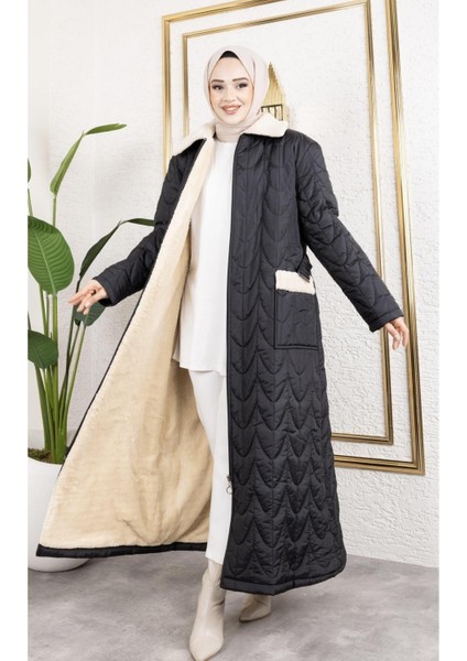 Kadın Içi Tam Kürklü Cep Detaylı Kapitone Mont