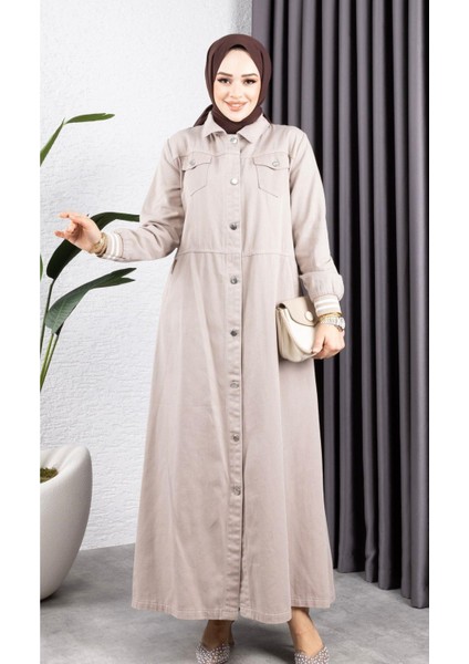 Kadın Düğmeli Pamuk Gabardin Kap