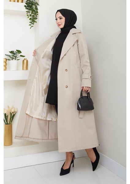 Kadın Düğmeli Kuşaklı Bej Trençkot modelleri