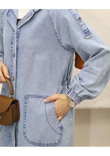 Kadın Cepli Düğmeli Denim Kot Kap modelleri