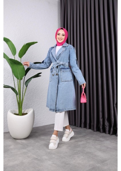 Kadın Cepli Düğmeli Kot Trençkot fiyatları