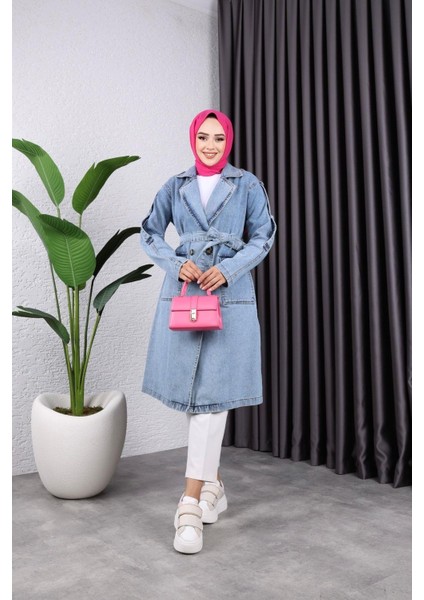 Kadın Cepli Düğmeli Kot Trençkot modelleri