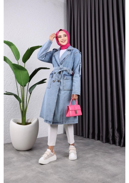 Kadın Cepli Düğmeli Kot Trençkot fırsatları