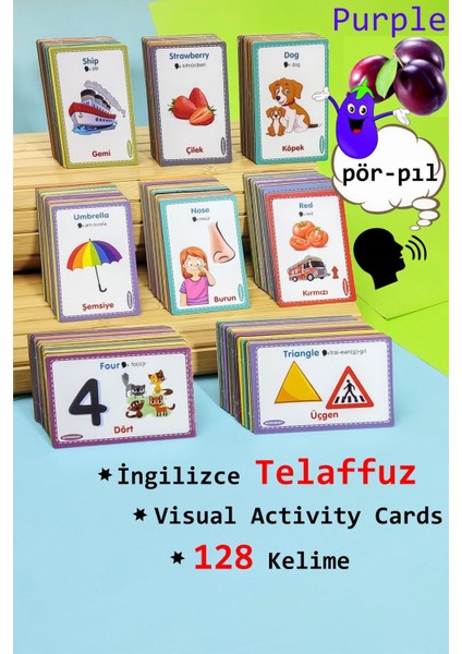 Elite Türkçe Ingilizce Telaffuz - Visual Activity Cards Eğitim Kartları- 128 Kelime (1-10 Yaş) 1 Adet
