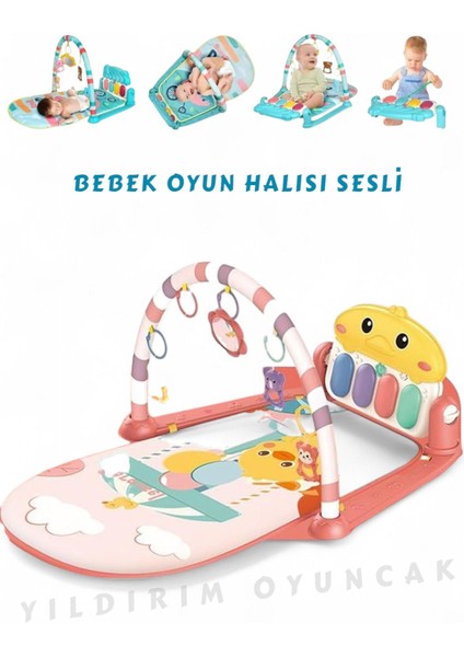 Elite Bebek Oyun Halısı Piyanolu, Gökkuşağı Ördek Desenli 73 cm Sesli Dönenceli Bebek Halısı 1 Adet