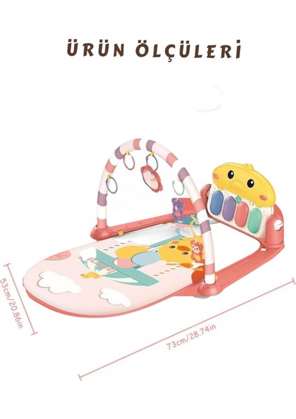Elite Bebek Oyun Halısı Piyanolu, Gökkuşağı Ördek Desenli 73 cm Sesli Dönenceli Bebek Halısı 1 Adet