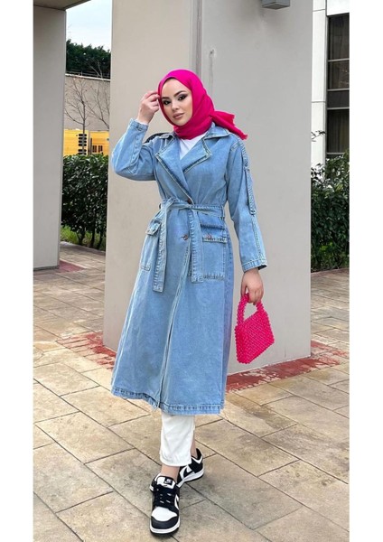 Kadın Düğmeli Kot Trençkot