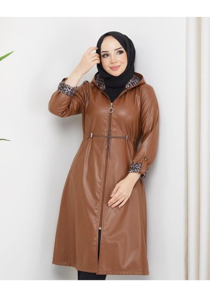 Kadın Deri Kapüşonlu Trençkot