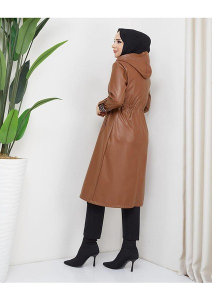 Kadın Deri Kapüşonlu Trençkot modelleri