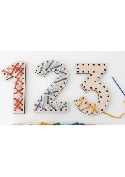 Elite Montessori Bağcık Oyuncağı, 1-2-3 Sayıları Lazer Kesimli 3 Parça 1 Adet
