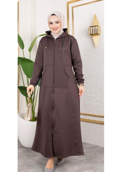 Kadın Cepli Kapüşonlu Zincir Detaylı Scuba Kumaş Kap