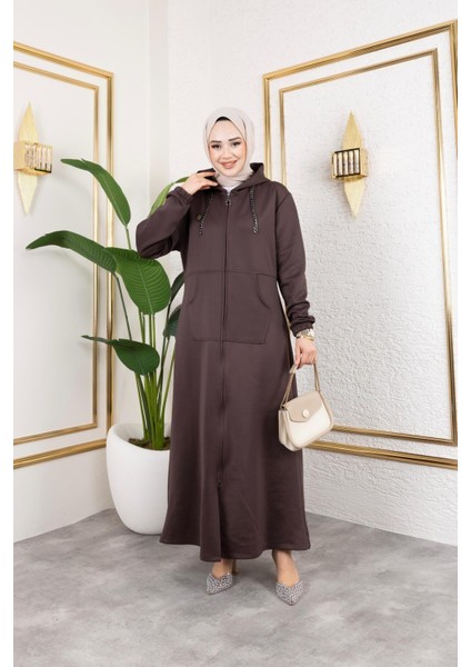 Kadın Cepli Kapüşonlu Zincir Detaylı Scuba Kumaş Kap modelleri