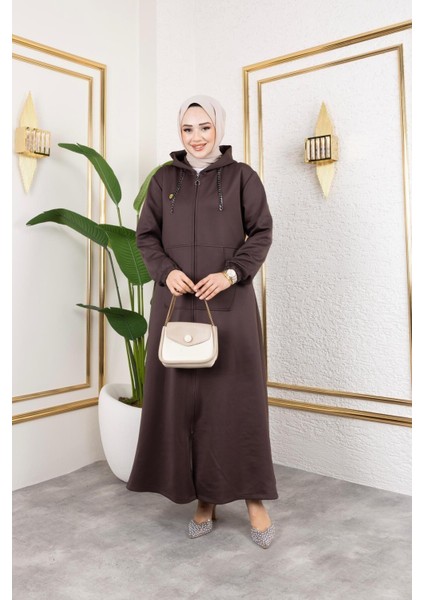 Kadın Cepli Kapüşonlu Zincir Detaylı Scuba Kumaş Kap fırsatları