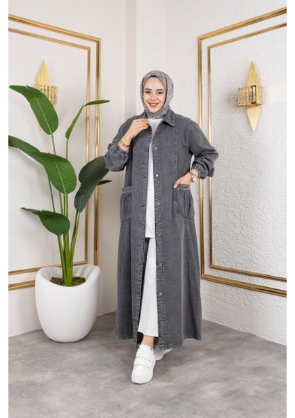 Kadın Düğmeli Cepli Kar Yıkamalı Denim Kot Kap fiyatları