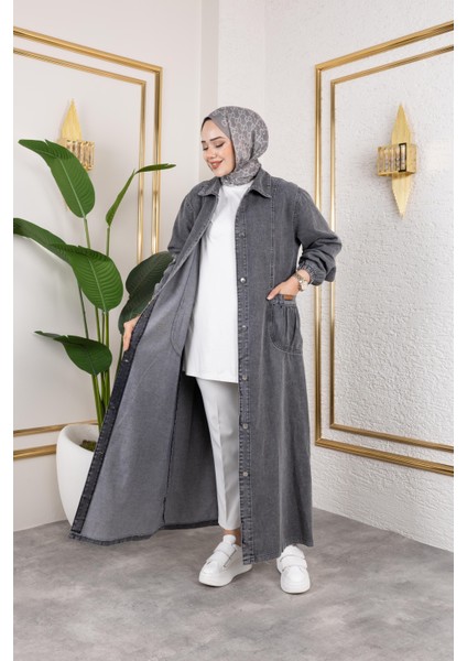 Kadın Düğmeli Cepli Kar Yıkamalı Denim Kot Kap modelleri