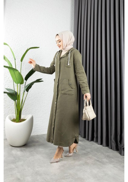 Kadın Düğmeli Cepli Gabardin Kap fırsatları