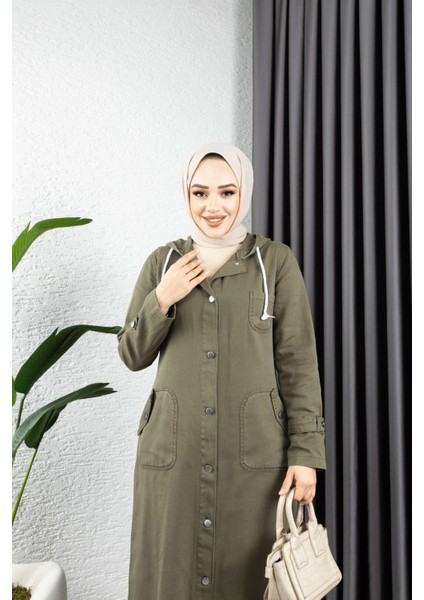 Kadın Düğmeli Cepli Gabardin Kap indirimleri