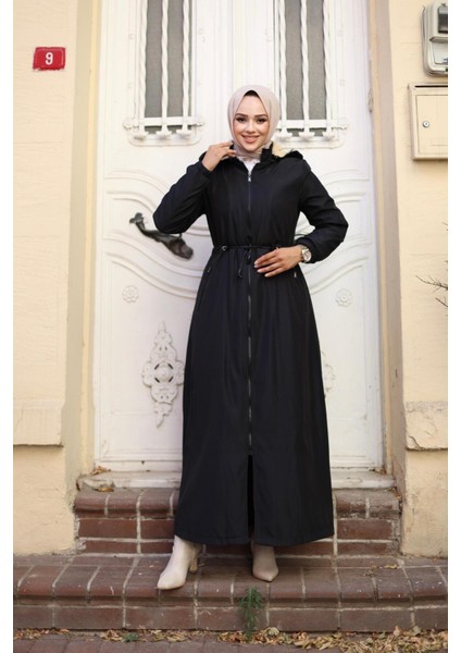 Kadın Fermuarlı Cepli Kapüşonlu Bondit Mont modelleri