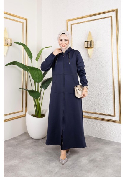 Kadın Cepli Kapüşonlu Zincir Detaylı Scuba Kumaş Kap fırsatları