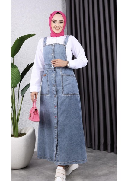 Kadın Kar Yıkamalı Kot Salopet