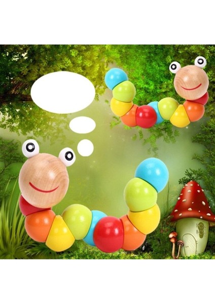 Elite Ahşap Oyuncak Tırtıl Bebek Aktivite Oyuncağı Tırtılım Ahşap Tırtıl Oyuncak Tangram Hediyeli 1 Adet