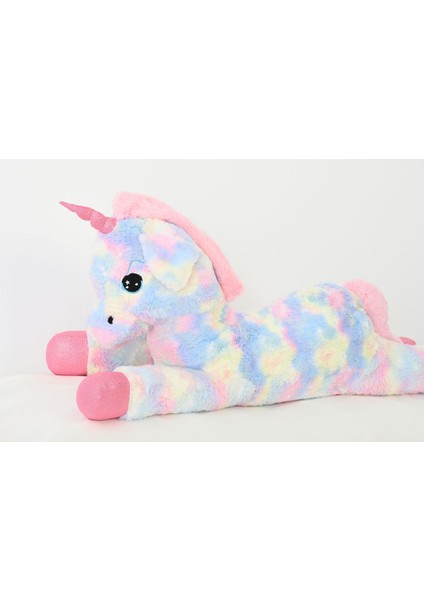 Elite Peluş Uzanan Rengarenk Unicorn Oyun ve Uyku Arkadaşı Yastık 80 cm 1 Adet