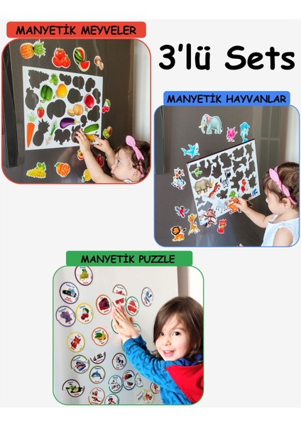 Elite Buzdolabı Eğitici 3' Lü Set Manyetik Hayvanlar / Meyveler/puzzel - Bultak Şablon Aktivite 1 Adet