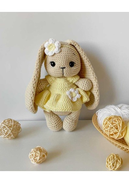 Elite Amigurumi Uzun Kulaklı Tombik Tavşan Papatya 1 Adet