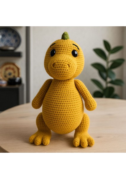 Elite El Örgüsü Amigurumi Dinozor, %100 Pamuk Iplikten, 35 Cm, Sevimli El Yapımı Oyuncak 1 Adet