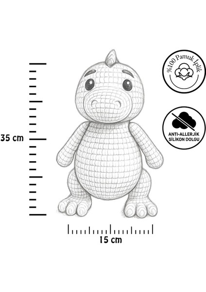 Elite El Örgüsü Amigurumi Dinozor, %100 Pamuk Iplikten, 35 Cm, Sevimli El Yapımı Oyuncak 1 Adet fiyatları