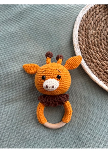 Elite Amigurumi Sevimli Zürafa Çıngırak ve Diş Kaşıyıcı Organik Örgü Oyuncak 1 Adet