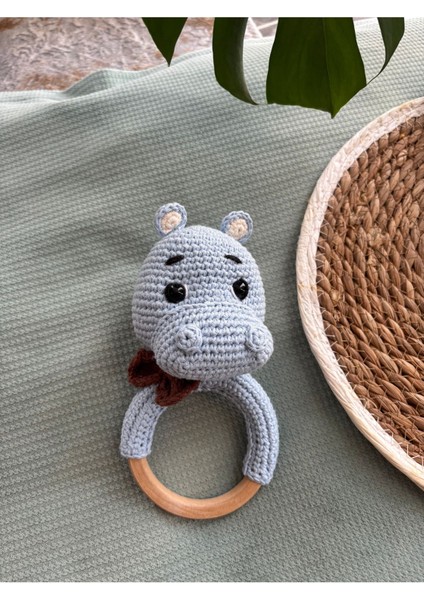 Elite Amigurumi Sevimli Hipopotam Çıngırak ve Diş Kaşıyıcı Organik Örgü Oyuncak 1 Adet