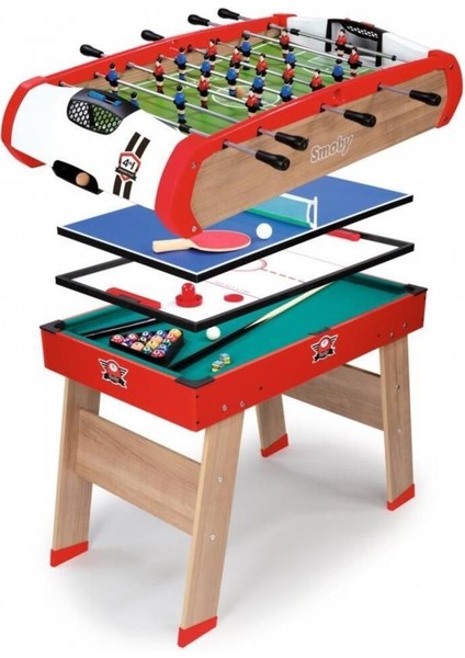 Elite Powerplay 4 Ü1 Arada Oyun Masası Seti : Langırt-Bilardo-Masa Tenisi-Hokey 640002 1 Adet