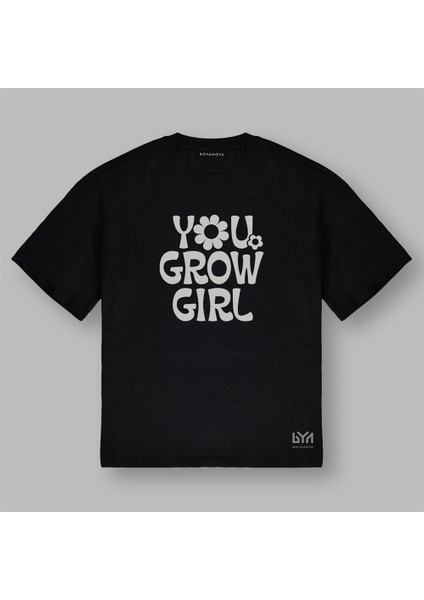 You Grow Girl Kadın Oversize Siyah Tişört