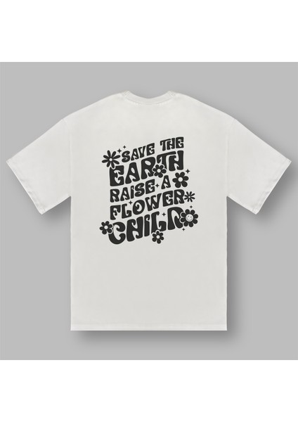 Save The Earth Kadın Oversize Ekru Tişört