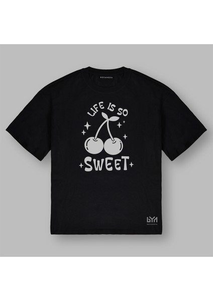 Life Is So Sweet Kadın Oversize Siyah Tişört
