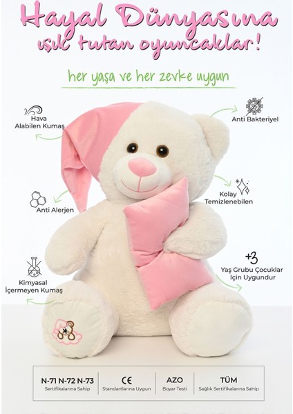 Elite Uyku Arkadaşım Yumuşak Peluş Ayıcık 65 Cm, Yastık 1 Adet fiyatları