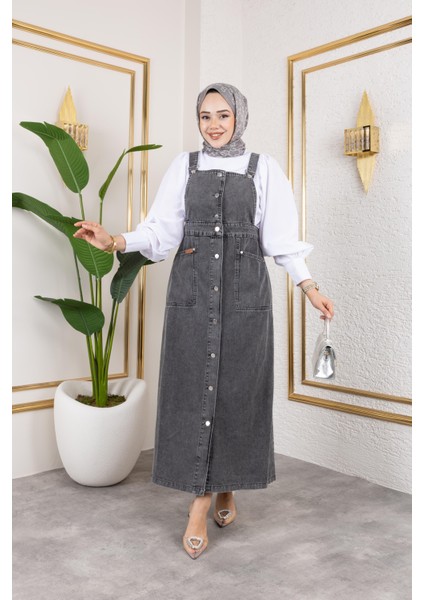 Kadın Askılı Kot Salopet