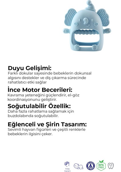 Elite Silikon Bebek Diş Kaşıyıcı - Diş Kaşıma Eldiveni -Silikon Eldiven Dişlik Fil 1 Adet modelleri
