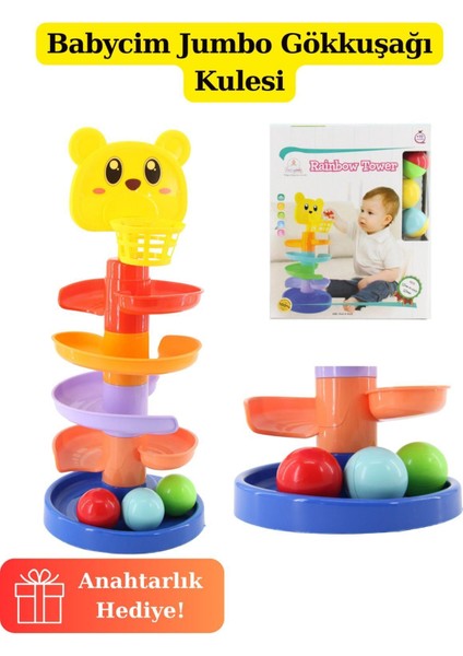 Elite Dodby Jumbo Gökkuşağı Kule - Dönen Kule - Şekilli Dönebilen Kule - Ilk Oyuncaklar - Bebek Oyuncaklar 1 Adet