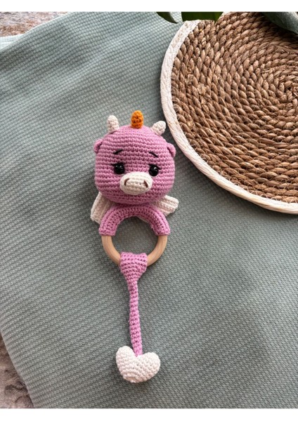Elite Amigurumi Sevimli Dinozor Çıngırak ve Diş Kaşıyıcı Organik Örgü Oyuncak 1 Adet