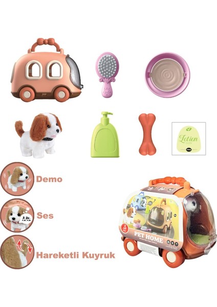 Elite Taşıma Araba Çantalı Hareketli Pilli Köpek Seti Eğitici Oyuncak Beyaz Açıkkahve 1 Adet