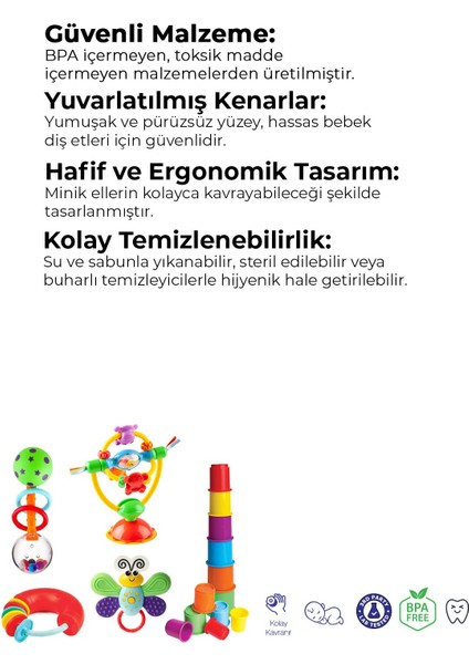 Elite Bebeğimin Ilk Oyuncakları 5'li Set - Eğitici Oyuncak & Çıngırak & Dişlik 1 Adet