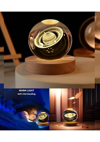 Elite Yıldızlı Satürn 3D Işıklı Standlı Cam Küre Eviniz ve Ofisiniz Için Sıcak Işıklı Dekoratif Aydınlatma 1 Adet indirimleri