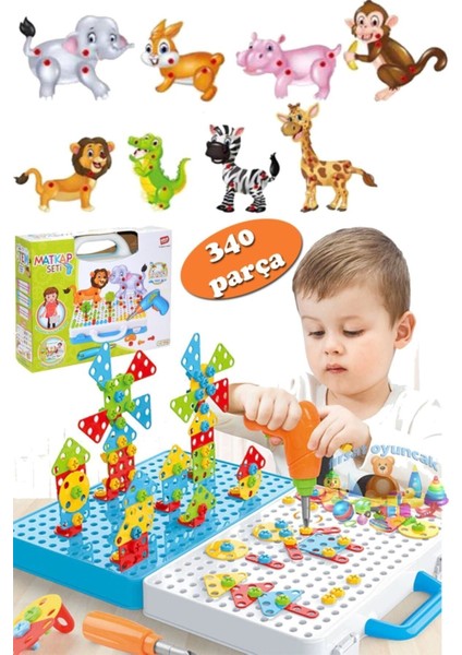 Elite Oyuncak 3D Geometri Puzzle Çantalı Pilli Matkap Hayvanlar Puzzle 1 Adet