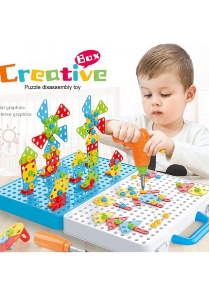Elite Oyuncak 3D Geometri Puzzle Çantalı Pilli Matkap Hayvanlar Puzzle 1 Adet modelleri