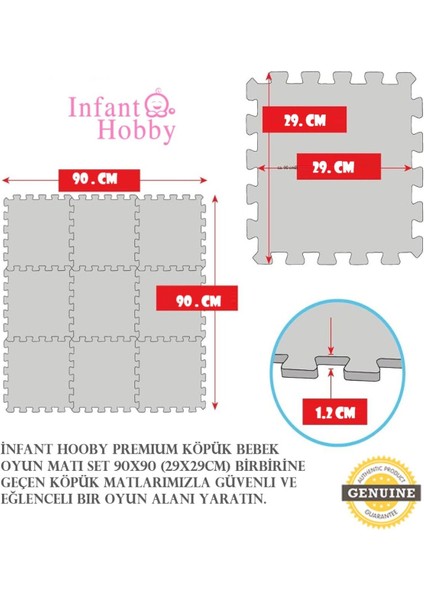 Elite Infant Hooby Premium Puzzle Köpük Karo Oyun Matı Seti 90X90 (9 Adet) 1 Adet fırsatları