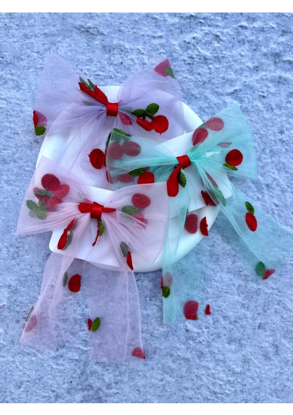 Kirazlı Nakışlı Tül Fiyonk Toka 1 Adet