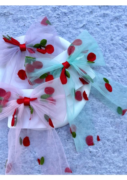 Kirazlı Nakışlı Tül Fiyonk Toka 1 Adet modelleri