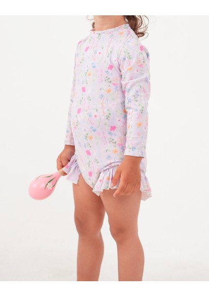 UV Korumalı Çiçek Desenli Kız Çocuk Mayo